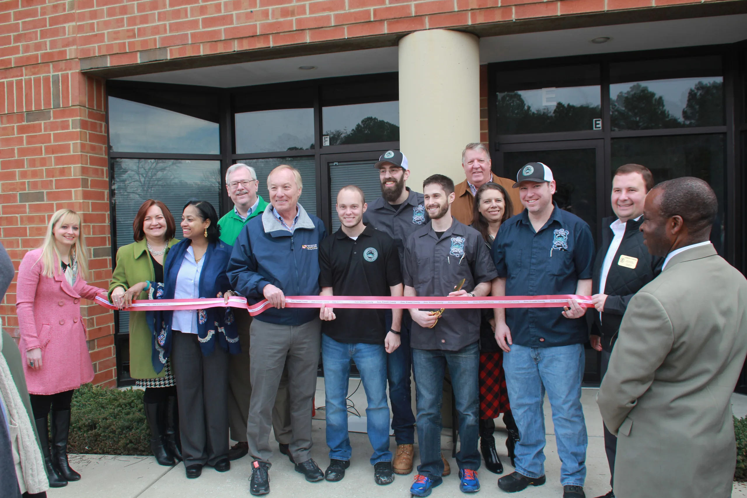 Crooked Crab Ribbon Cutting- Allison Akers, AAEDC; Lori Ratzburg, MD Department of Commerce; Delegate Peña-Melnyk; Senator Rosapepe; Comptroller Peter Franchot; Founders Earl Holman, Dan Messeca, Alex Josephs, Andrew Wilkes; Senator Reilly; Michelle Corkadel, Anne Arundel County Constituent Services Officer; Councilman Pruski