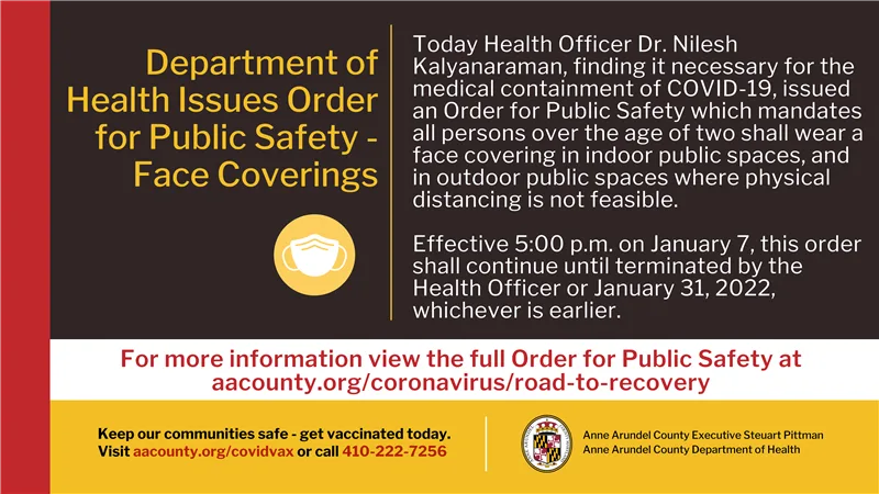 Health Officer Issues Public Safety Order Continuing Face Covering Requirement