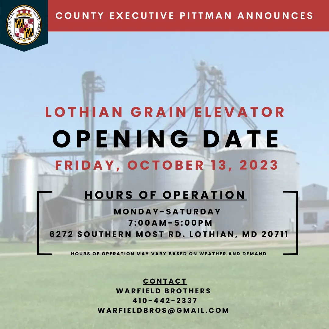 County Executive Pittman Issues Statement on Opening of Lothian Grain Elevator