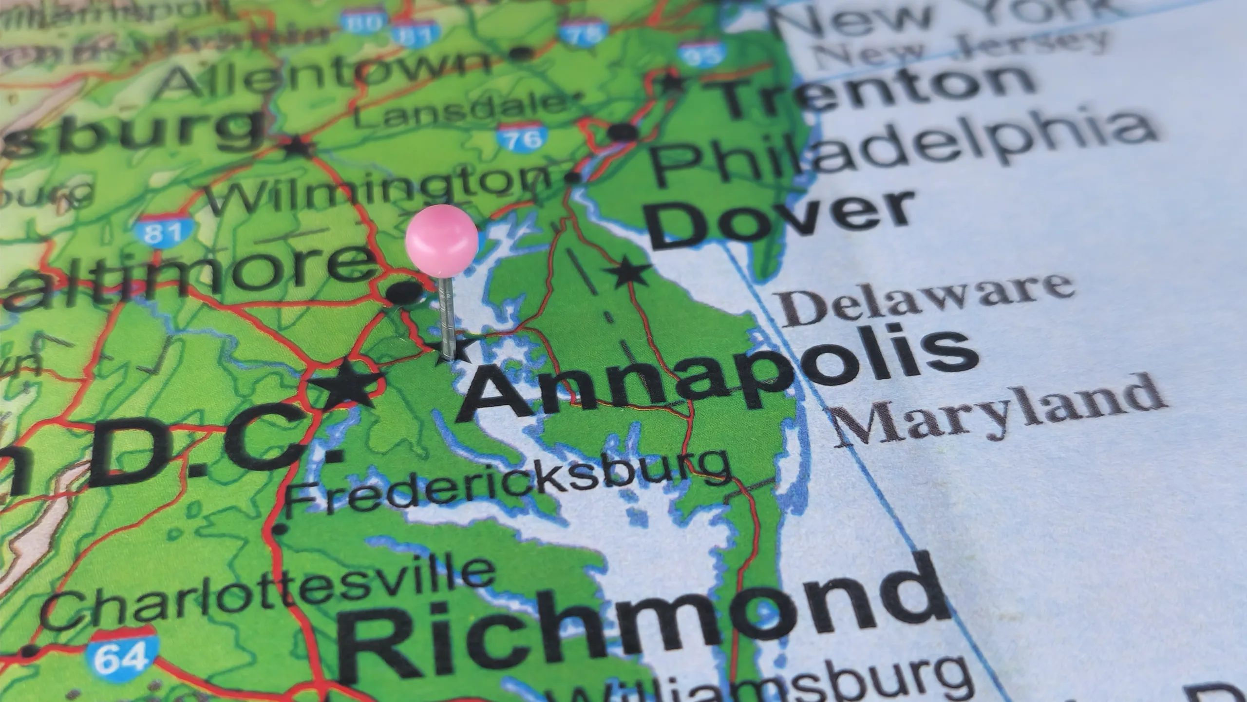 Annapolis,,Maryland,Marked,By,A,Pink,Map,Tack.,The,City