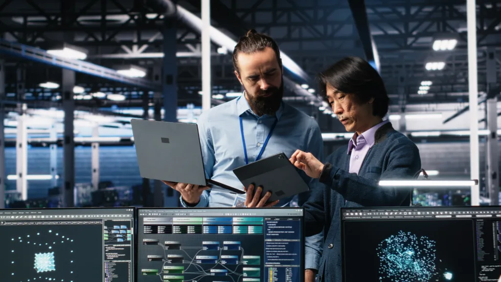 Data,Center,Manager,Supervising,Developer,Using,Device,To,Monitor,Neural